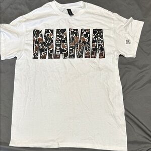 Gildan White Short Sleeve Tee with Brown & Black Camo MAMA Graphic